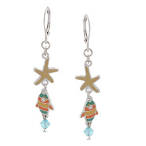 qvc Silvertone Starfish Fish Dangle Earrings